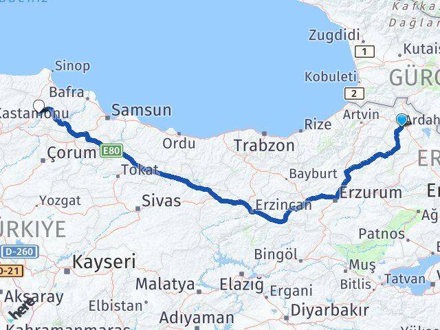Ardahan Saraydüzü Sinop Arası Kaç Km - Yol Haritası