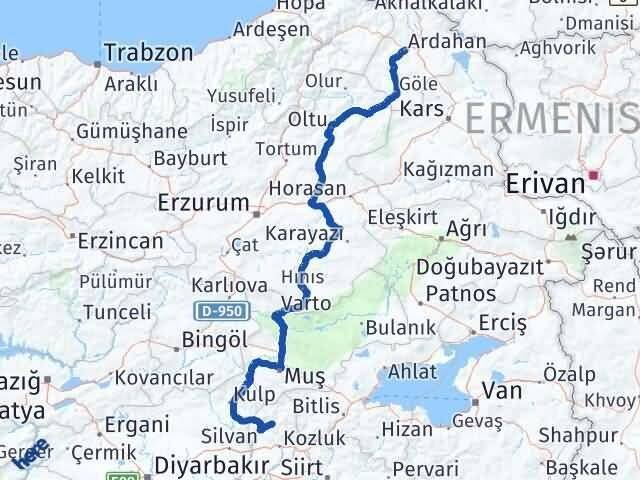 Ardahan Sason Batman Arası Kaç Km - Yol Haritası