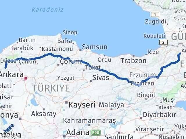Ardahan Seben Bolu Arası Kaç Km - Yol Haritası