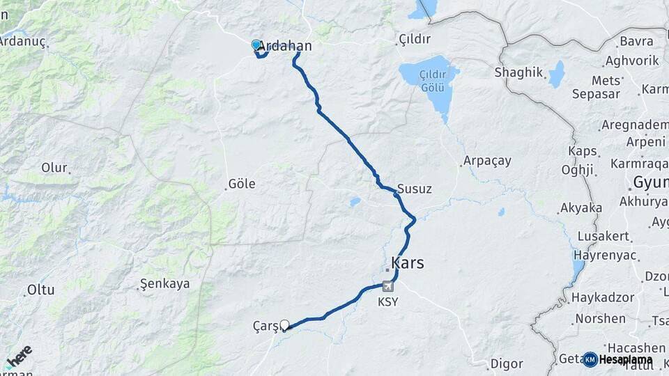 Ardahan Selim Kars Arası Kaç Km - Yol Haritası