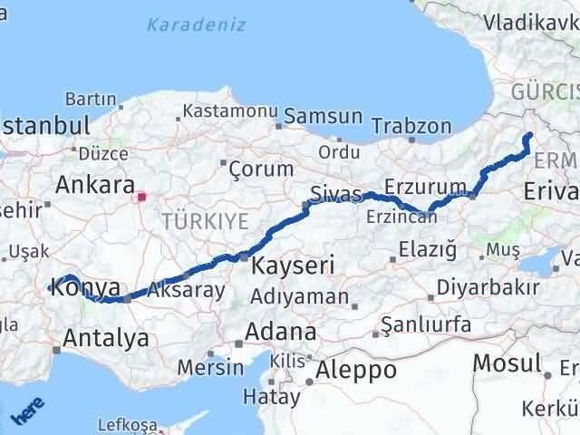 Ardahan Senirkent Isparta Arası Kaç Km - Yol Haritası