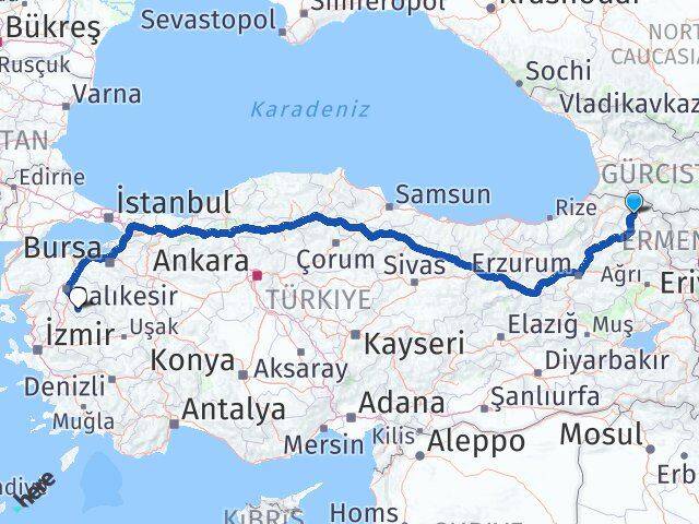 Ardahan Sındırgı Balıkesir Arası Kaç Km - Yol Haritası