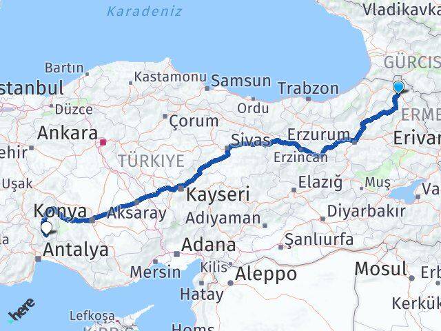 Ardahan Sütçüler Isparta Arası Kaç Km - Yol Haritası