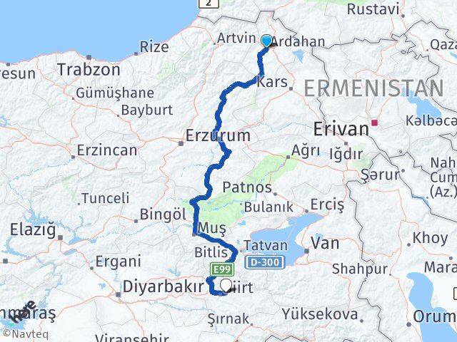 Ardahan Tillo Siirt Arası Kaç Km - Yol Haritası