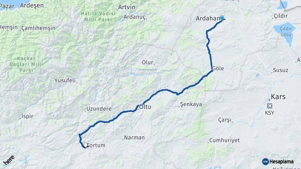 Ardahan Tortum Erzurum Arası Kaç Km - Yol Haritası