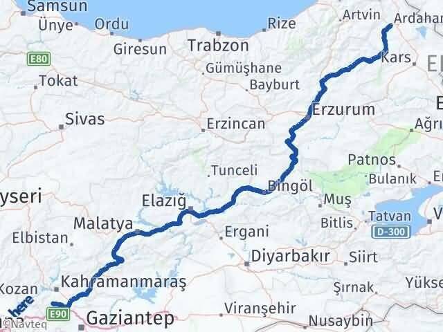 Ardahan Türkoğlu Kahramanmaraş Arası Kaç Km - Yol Haritası