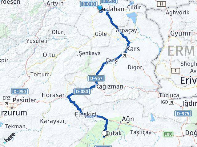 Ardahan Tutak Ağrı Arası Kaç Km - Yol Haritası