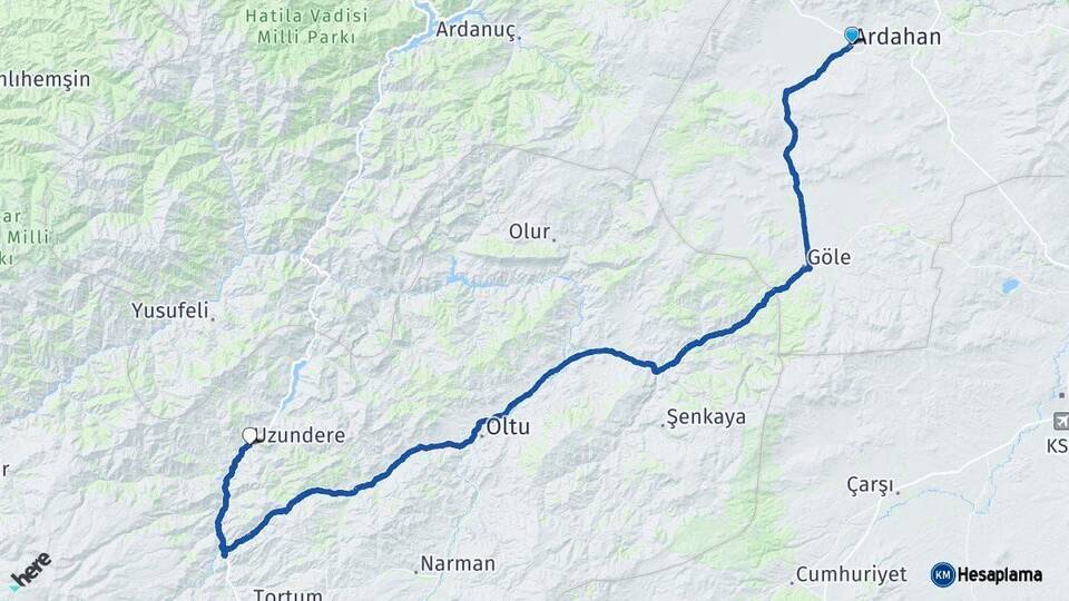 Ardahan Uzundere Erzurum Arası Kaç Km - Yol Haritası