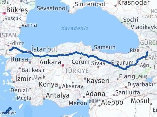 Ardahan Uzunköprü Edirne Arası Kaç Km - Yol Haritası