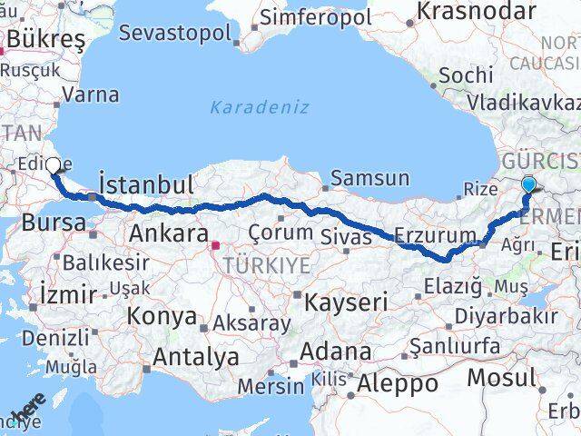 Ardahan Vize Kırklareli Arası Kaç Km - Yol Haritası