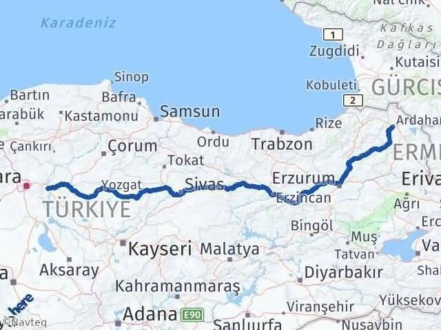 Ardahan Yahşihan Kırıkkale Arası Kaç Km - Yol Haritası