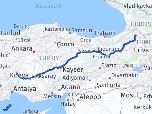 Ardahan Yalvaç Isparta Arası Kaç Km - Yol Haritası