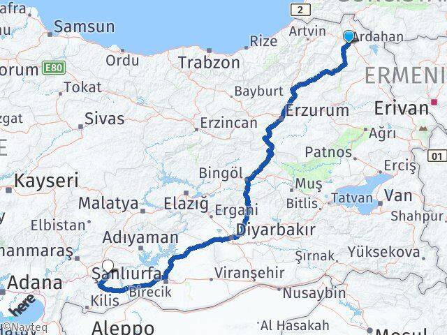 Ardahan Yavuzeli Gaziantep Arası Kaç Km - Yol Haritası