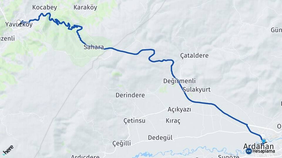 Ardahan Yavuzköy Şavşat Artvin Arası Kaç Km - Yol Haritası