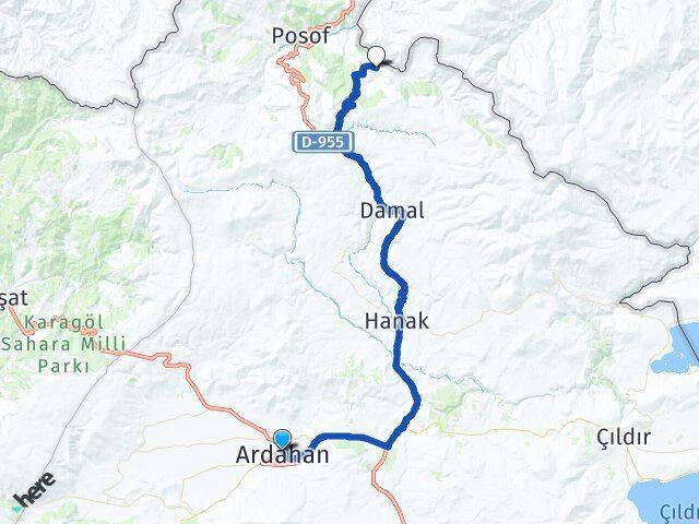 Ardahan Yeniköy Posof Arası Kaç Km - Yol Haritası