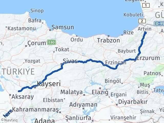 Artvin Acıgöl Nevşehir Arası Kaç Km - Yol Haritası