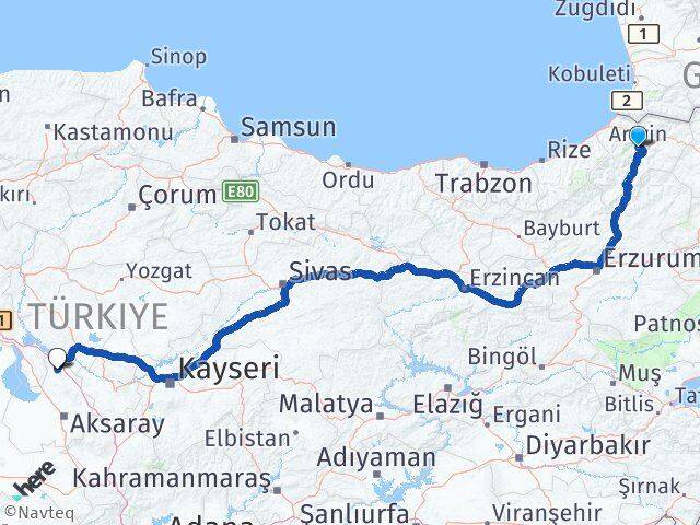 Artvin Ağaçören Aksaray Arası Kaç Km - Yol Haritası