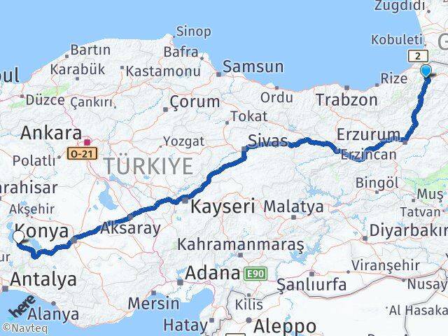 Artvin Aksu Isparta Arası Kaç Km - Yol Haritası