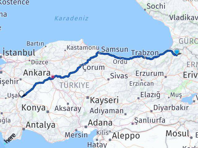 Artvin Ardanuç Afyonkarahisar Arası Kaç Km - Yol Haritası