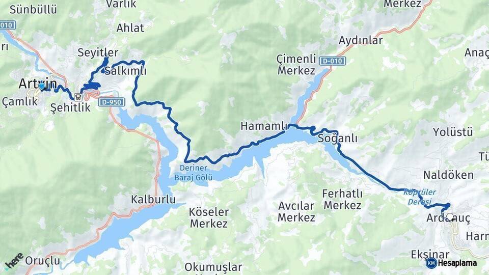 Artvin Ardanuç Arası Kaç Km - Yol Haritası