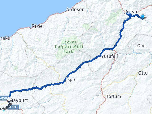 Artvin Ardanuç Bayburt Arası Kaç Km - Yol Haritası