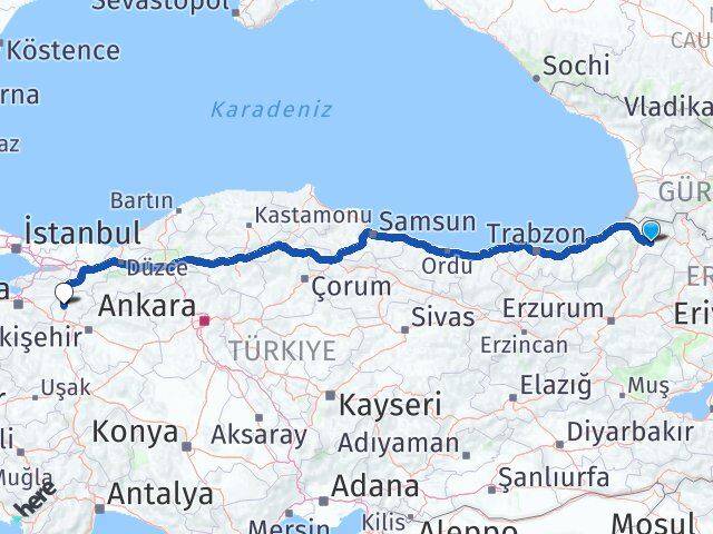 Artvin Ardanuç Bilecik Arası Kaç Km - Yol Haritası