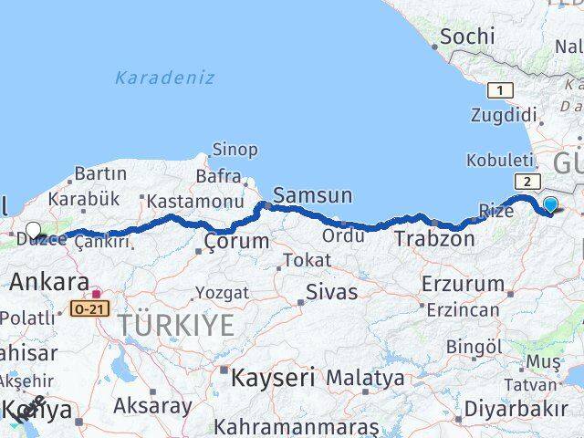 Artvin Ardanuç Bolu Arası Kaç Km - Yol Haritası