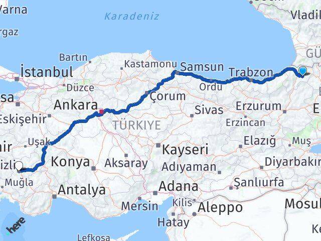 Artvin Ardanuç Denizli Arası Kaç Km - Yol Haritası