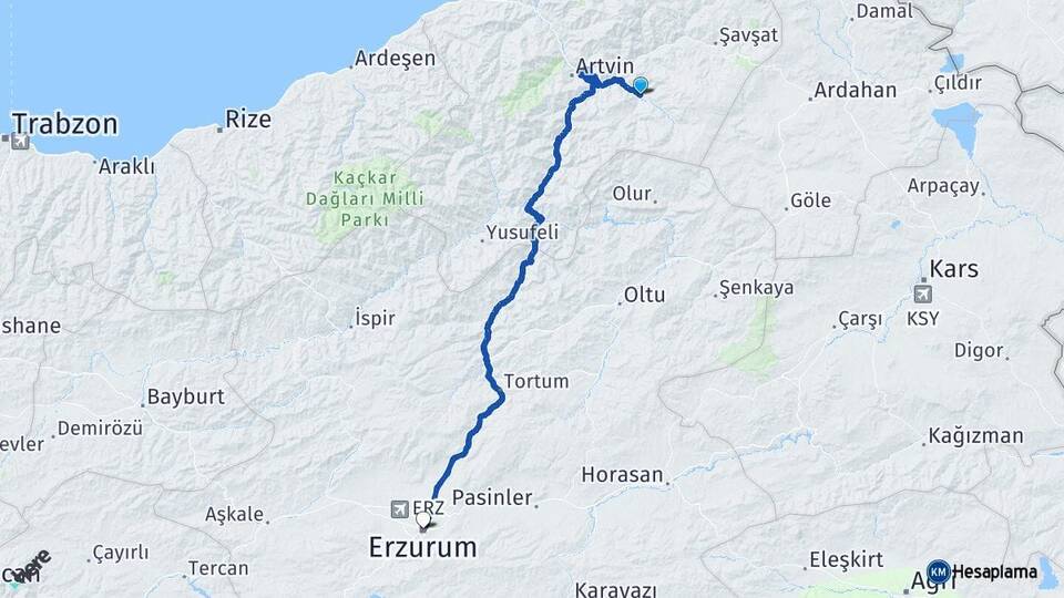 Artvin Ardanuç Erzurum Arası Kaç Km - Yol Haritası