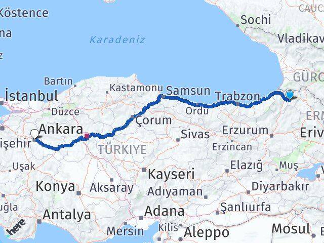 Artvin Ardanuç Eskişehir Arası Kaç Km - Yol Haritası