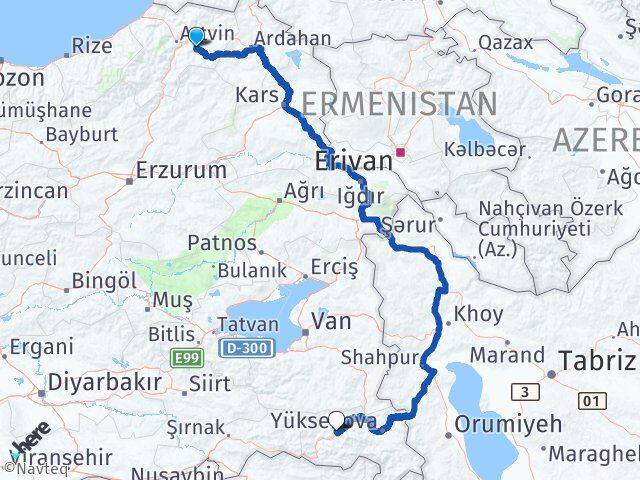 Artvin Ardanuç Hakkari Arası Kaç Km - Yol Haritası