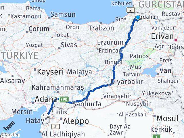 Artvin Ardanuç Hatay Arası Kaç Km - Yol Haritası