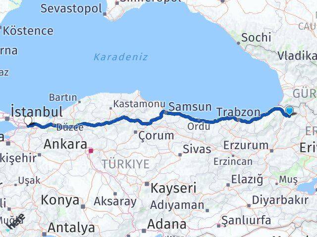 Artvin Ardanuç Kocaeli Arası Kaç Km - Yol Haritası