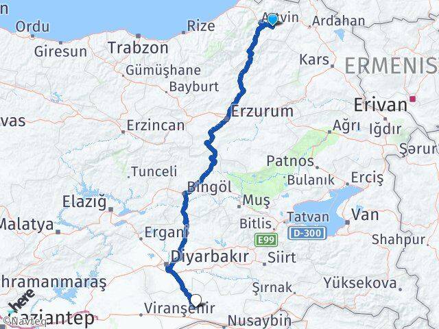 Artvin Ardanuç Mardin Arası Kaç Km - Yol Haritası