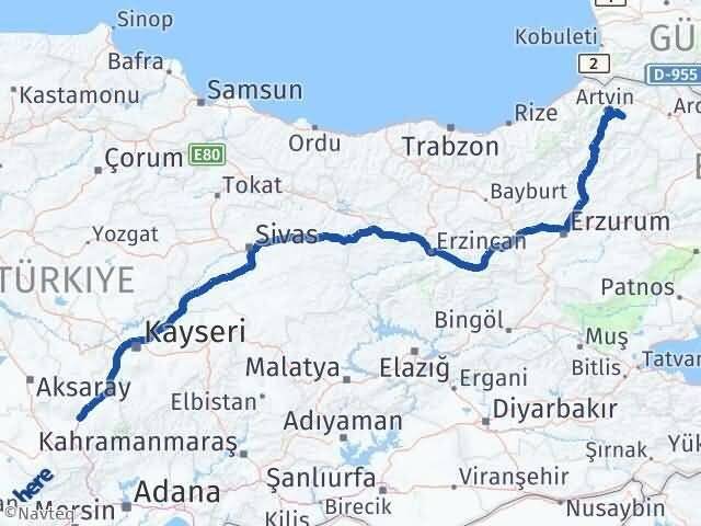 Artvin Ardanuç Niğde Arası Kaç Km - Yol Haritası