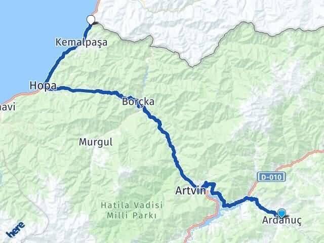 Artvin Ardanuç Sarp Kemalpaşa Arası Kaç Km - Yol Haritası