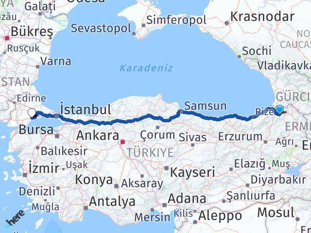 Artvin Ardanuç Tekirdağ Arası Kaç Km - Yol Haritası