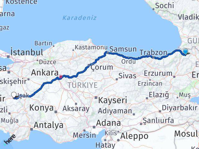 Artvin Ardanuç Uşak Arası Kaç Km - Yol Haritası