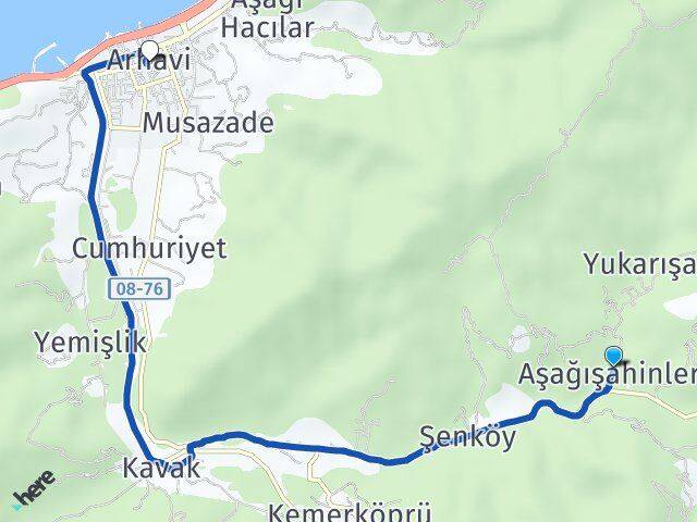 Aşağışahinler Arhavi Arası Kaç Km - Yol Tarifi