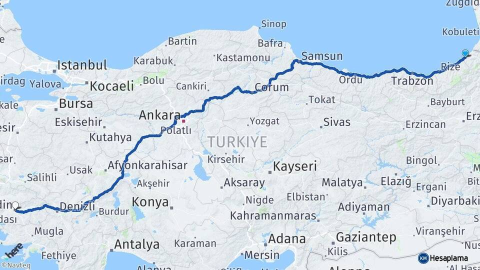 Artvin Arhavi Aydın Arası Kaç Km - Yol Haritası