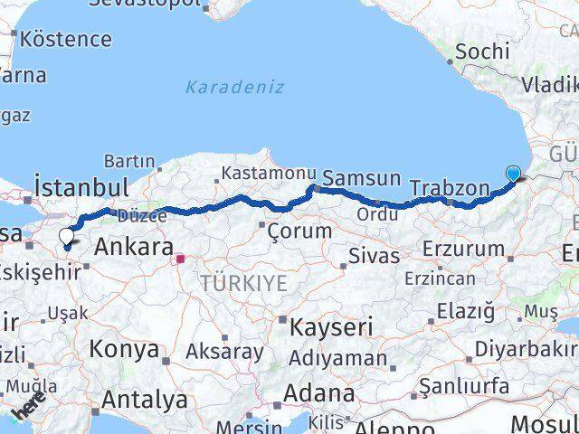 Artvin Arhavi Bilecik Arası Kaç Km - Yol Haritası