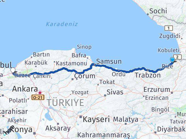 Artvin Arhavi Düzce Arası Kaç Km - Yol Haritası