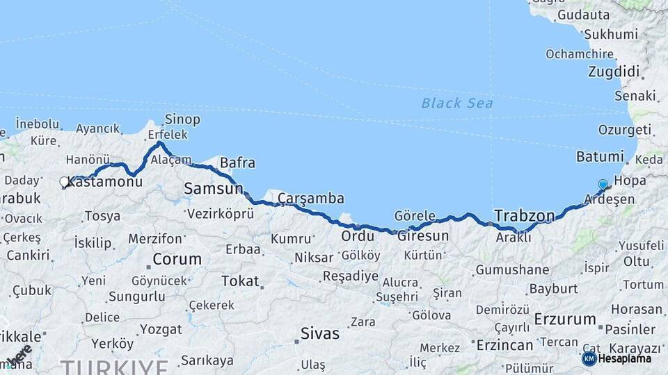 Arhavi Kastamonu Arası Kaç Km - Yol Tarifi
