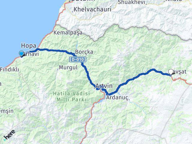 Artvin Arhavi Şavşat Arası Kaç Km - Yol Haritası