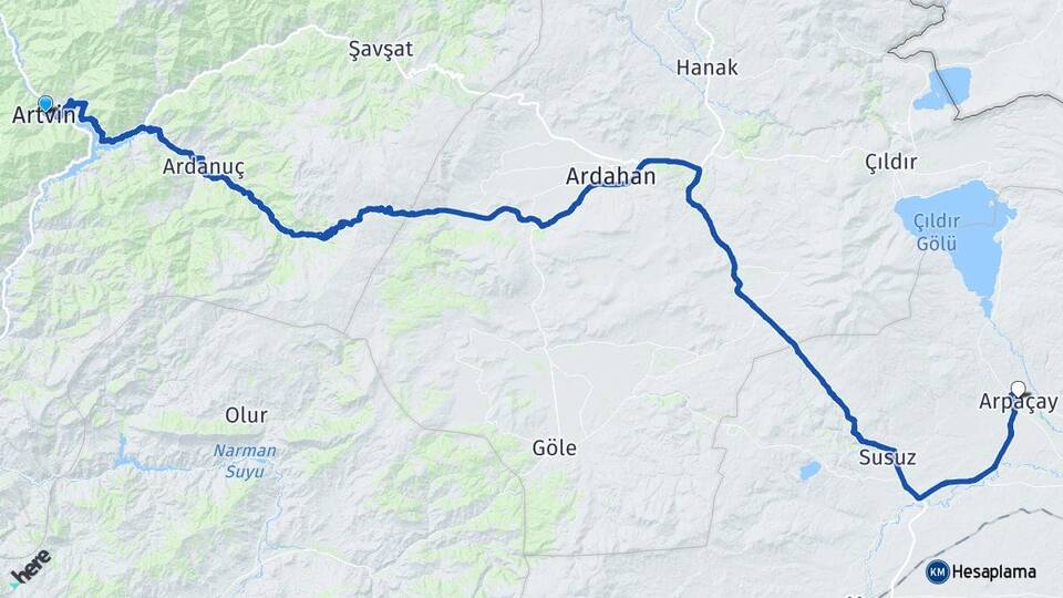 Artvin Arpaçay Kars Arası Kaç Km - Yol Haritası