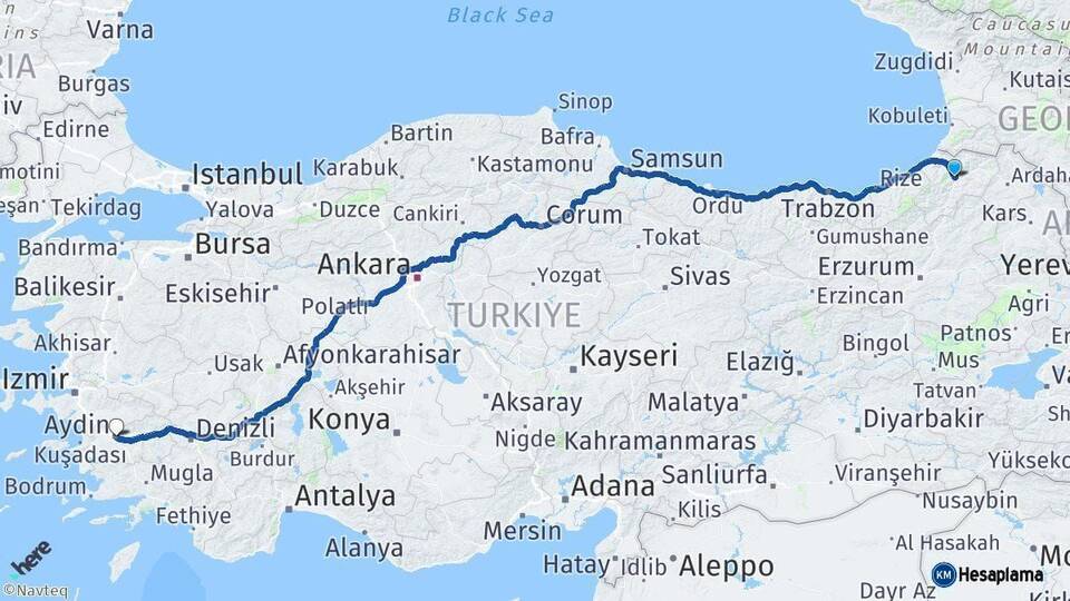 Artvin Aydın Arası Kaç Km - Yol Haritası