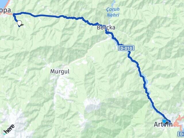 Artvin Balık Hopa Arası Kaç Km - Yol Haritası
