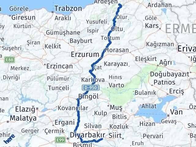 Artvin Beşiri Batman Arası Kaç Km - Yol Haritası