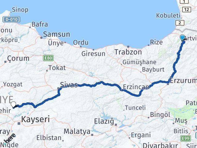 Artvin Boğazlıyan Arası Kaç Km - Yol Tarifi