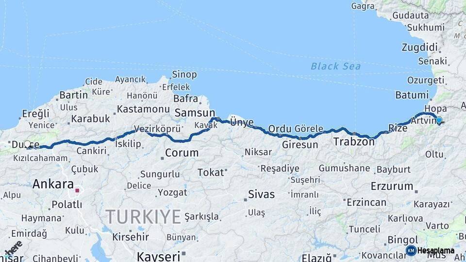 Artvin Bolu Arası Kaç Km - Yol Haritası
